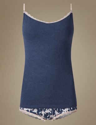 Cotton Rich Printed Lace Trim Vest Set